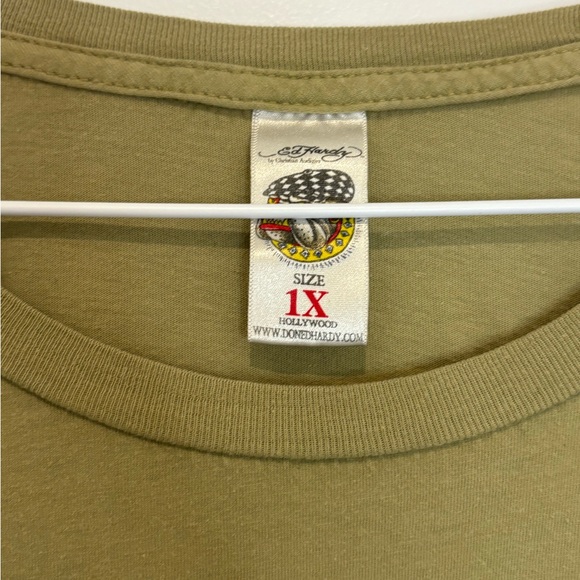 Ed Hardy Olive Green Long Sleeve Tee with Butterfly Graphic - Picture 2 of 4